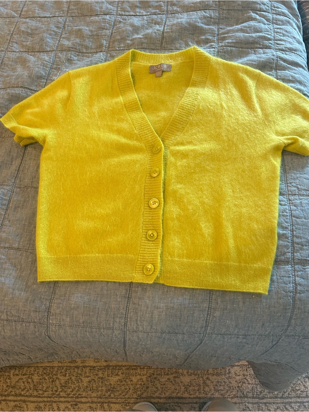 J. Crew Yellow Short-Sleeve Button Cashmere Cardigan Sweater